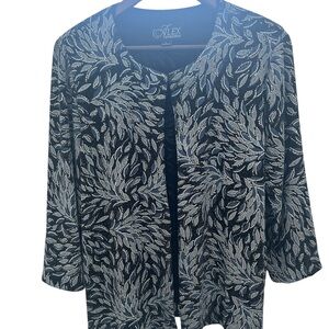 Alex Evenings Women’s Large Black Silver Leaf Pattern Dressy Evening Jacket